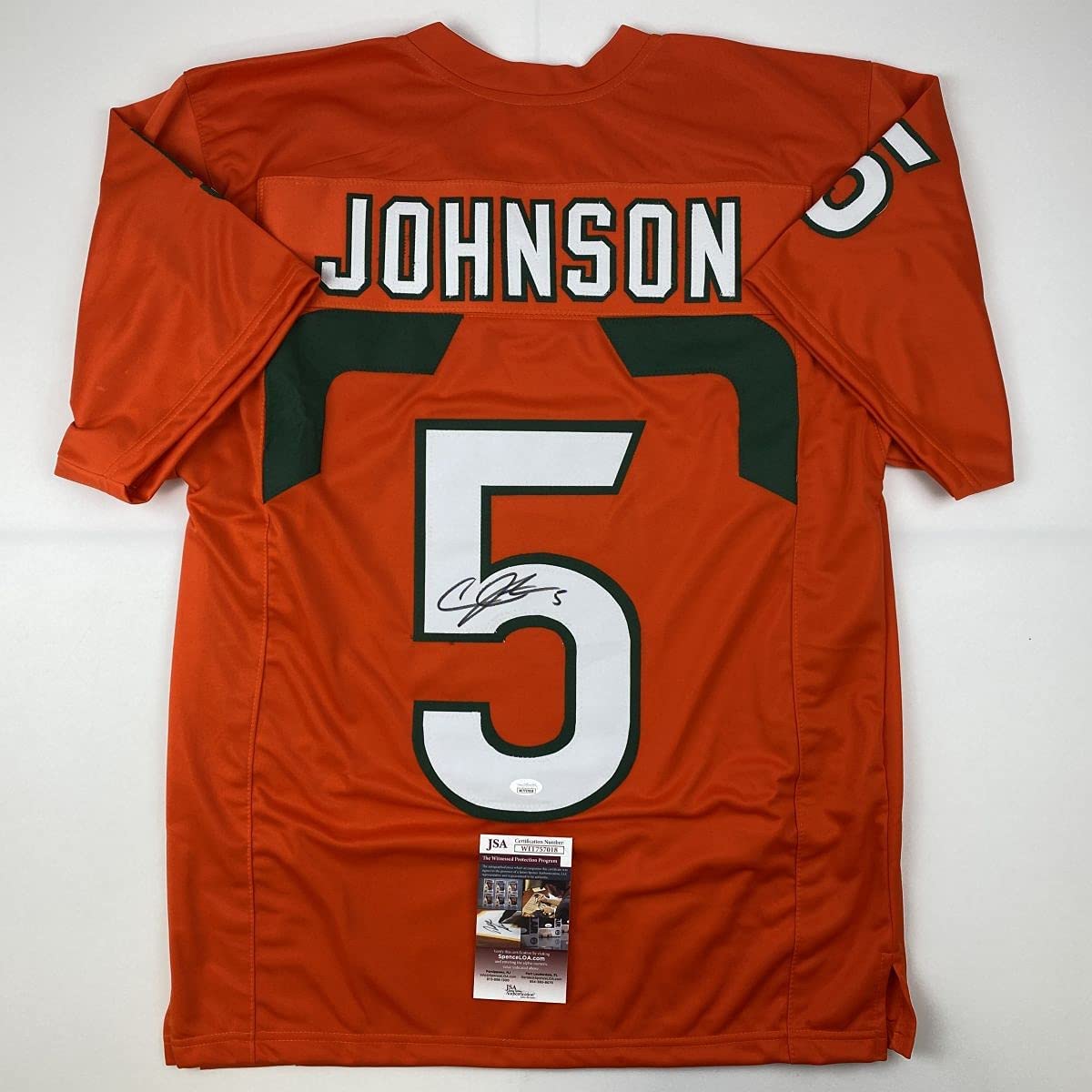 Autographed/Signed Andre Johnson Miami Orange College Football Jersey JSA COA
