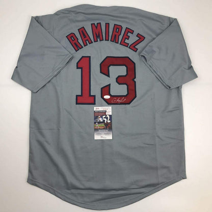 Autographed/Signed Hanley Ramirez Boston Grey Baseball Jersey JSA COA