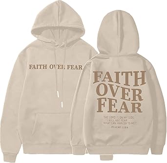 BANGELY Christian Sweatshirt Women Faith Over Fear Christian Religious Sayings Pullover Hoodies Casual Tops