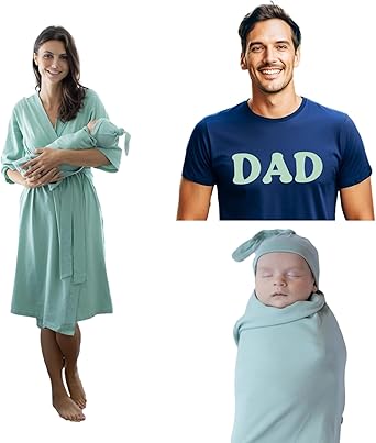 Baby Be Mine Maternity Nursing Delivery Robe & Baby Girl Swaddle Blanket Set with Daddy T-Shirt