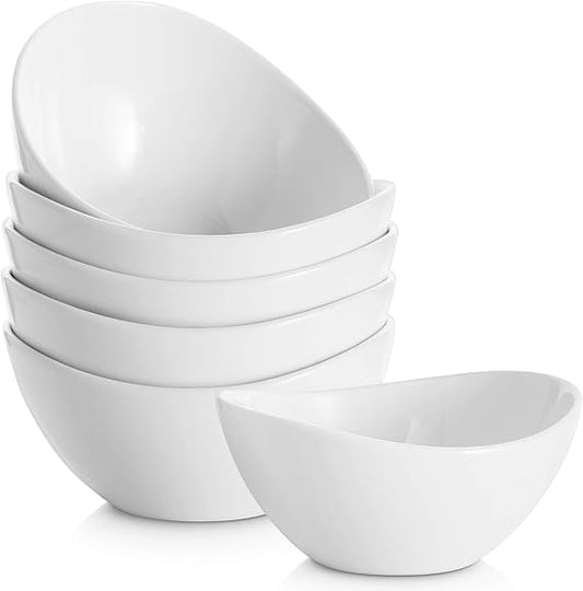 Porcelain Small Serving Bowls, 10 Ounce Dessert Bowls for Ice Cream Snacks Appetizer Candy Dishes, Dishwasher Safe Durable Ceramic White Bowl for Party, Set of 6