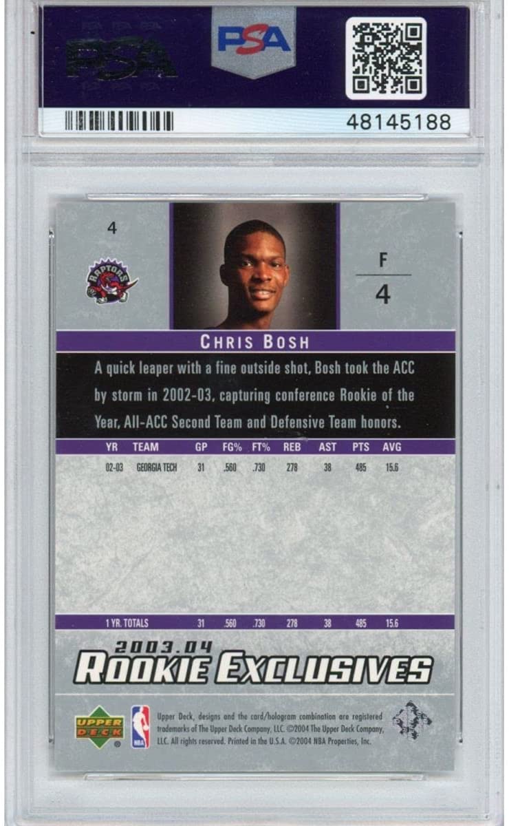 Graded 2003-04 Upper Deck UD Chris Bosh #4 Rookie RC Exclusives Basketball Card PSA 10 Gem Mint