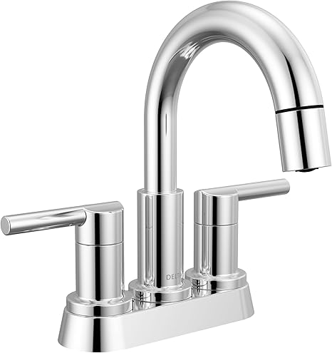 Delta Faucet Nicoli Pull-Down Centerset Bathroom Faucet, Chrome Bathroom Sink Faucet, Bathroom Faucet with Pull Out Sprayer, 3-Hole Bathroom Faucet, Chrome 25749LF-PD