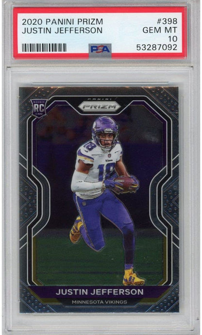 Graded 2020 Panini Prizm Justin Jefferson #398 Rookie RC Football Card PSA 10 Gem Mint