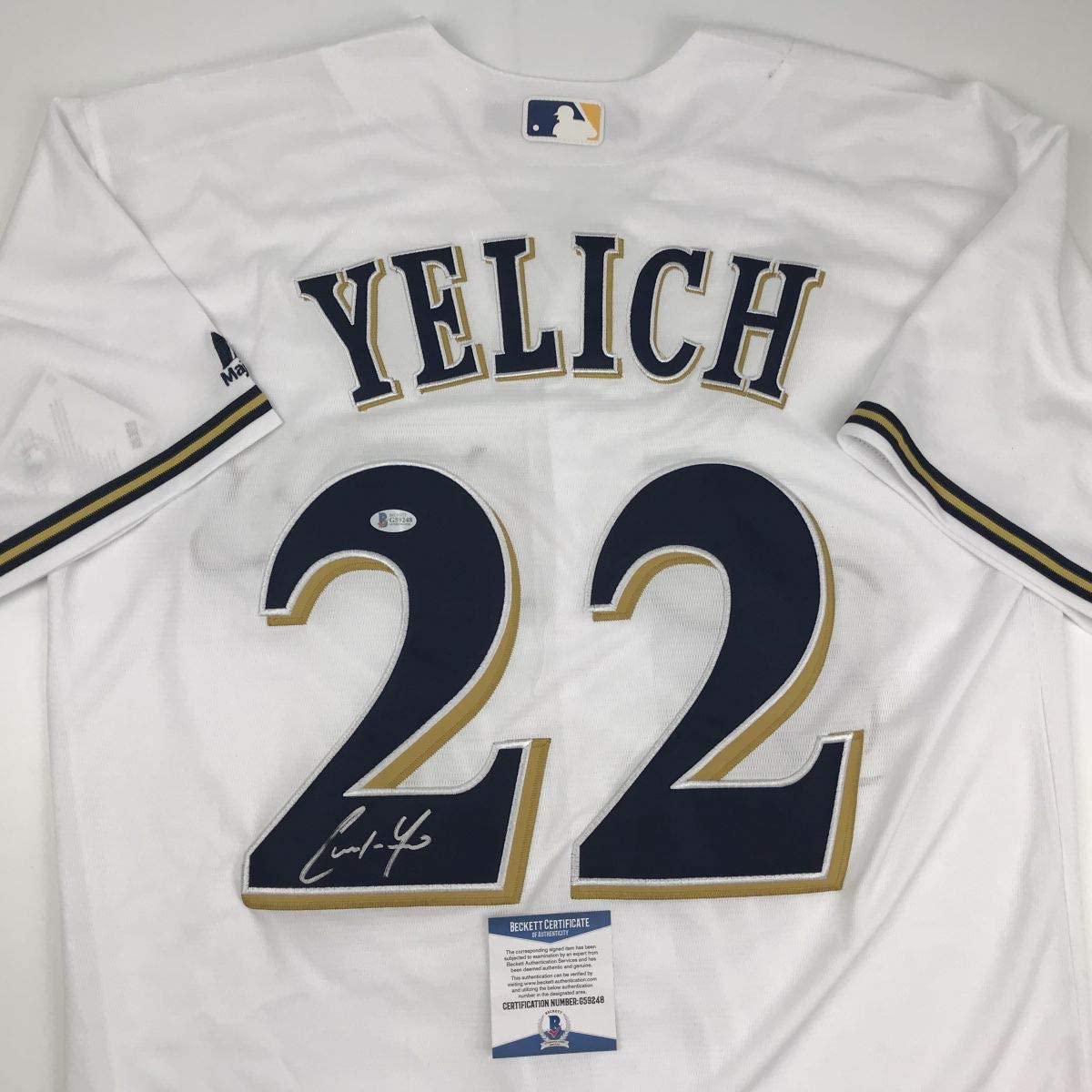 Autographed/Signed Christian Yelich Milwaukee White Baseball Jersey Beckett BAS COA