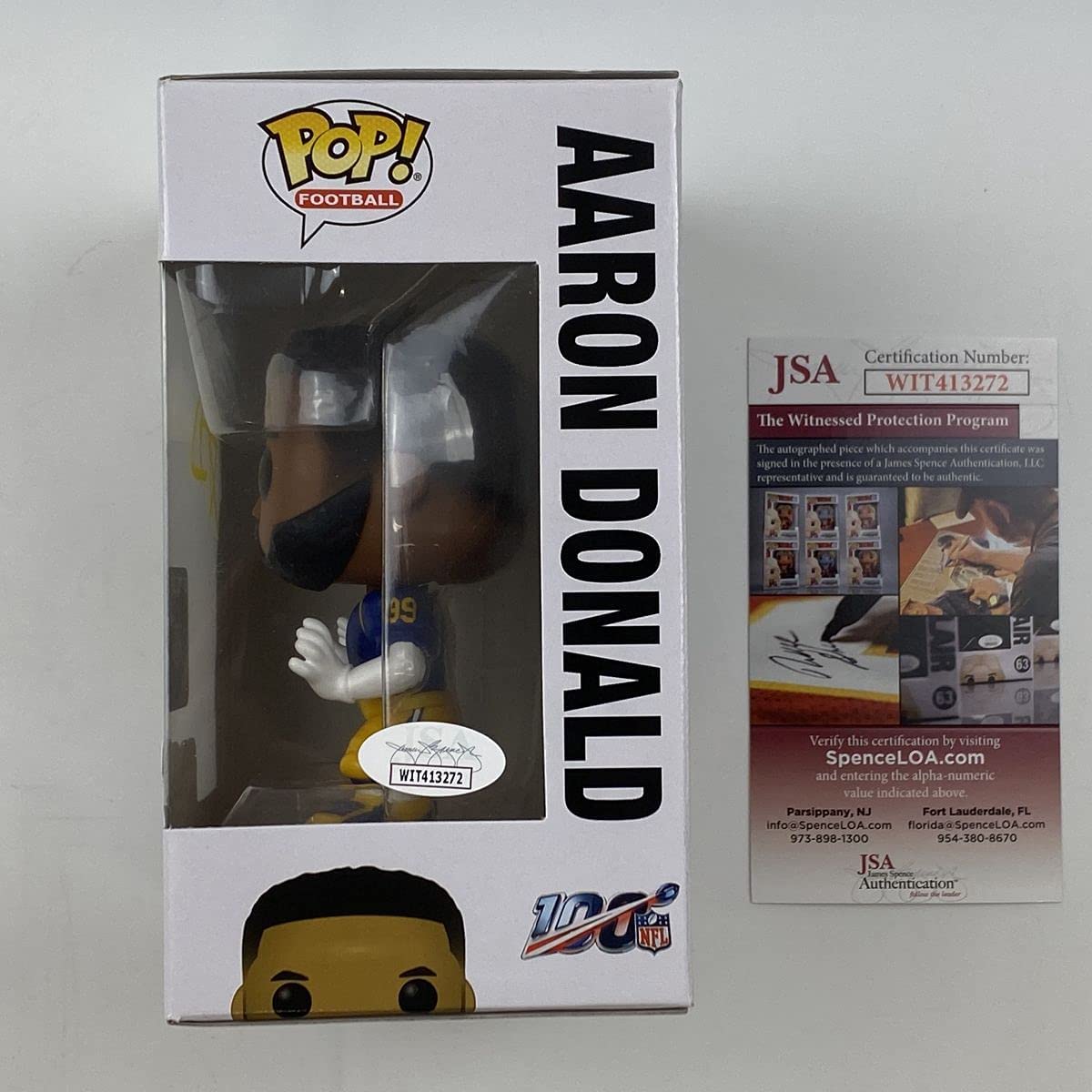 Autographed/Signed Aaron Donald Los Angeles Rams Funko Pop #130 Football Figurine Toy JSA COA