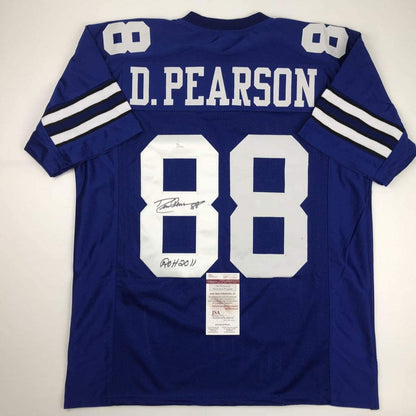Autographed/Signed Drew Pearson ROH 2011 Dallas Blue Football Jersey JSA COA