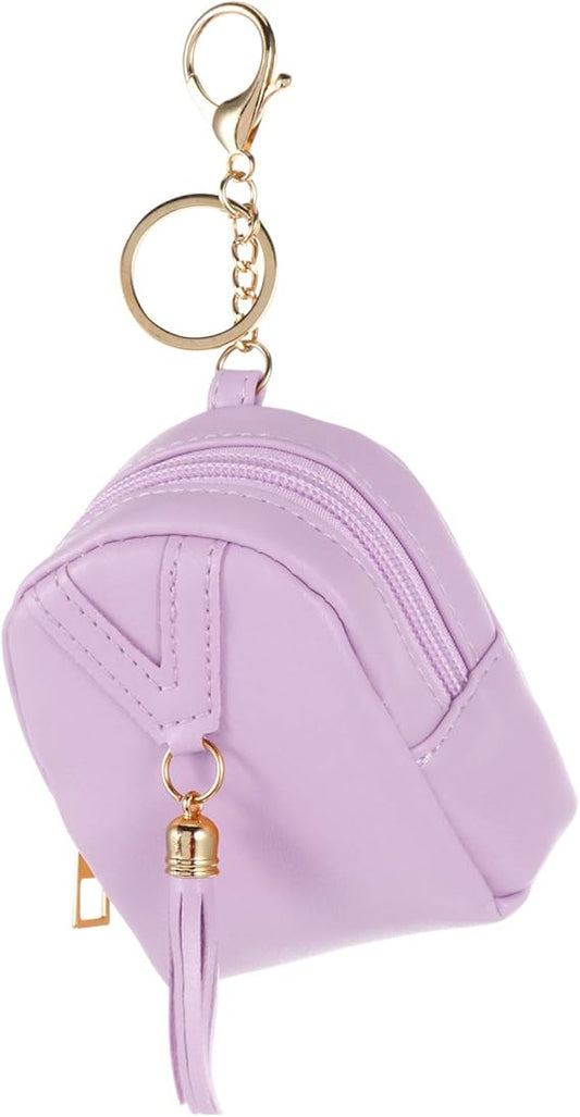 KESYOO Mini Coin Purse Keychain Mini Wallet Keychain Leather Backpack Coin Pouch Cash Bag Small Wallets Change Bags Handbag Pendant for Women Girls Lavender