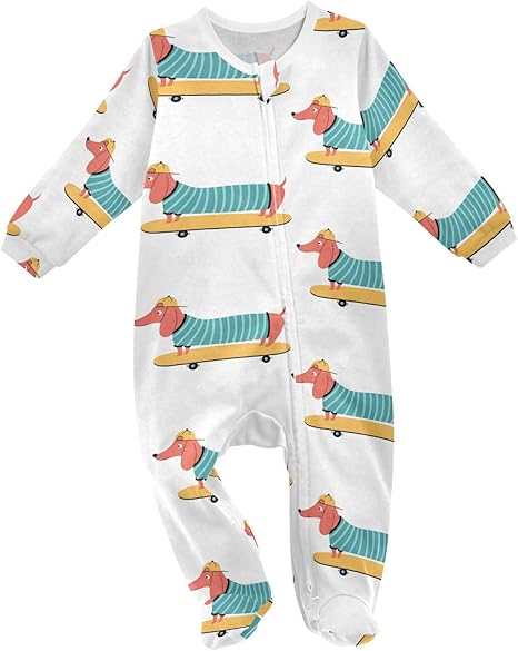 Dachshund Dogs Skateboard Baby One-Piece Footies Newborn Boys Girls Rompers Pajamas Cotton Footed Sleep Play Pjs