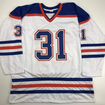 Autographed/Signed Grant Fuhr Edmonton White Hockey Jersey JSA COA