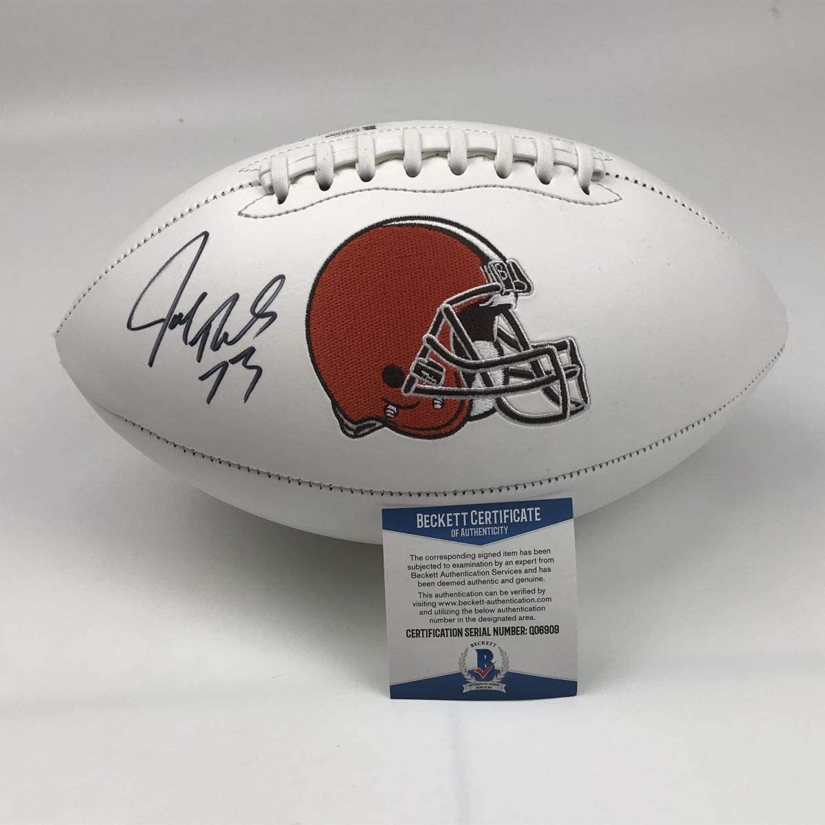Autographed/Signed Joe Thomas Cleveland Browns Full Size FS White Panel Logo Football JSA COA
