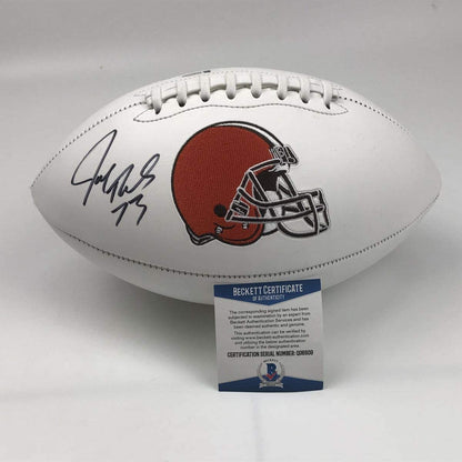 Autographed/Signed Joe Thomas Cleveland Browns Full Size FS White Panel Logo Football JSA COA
