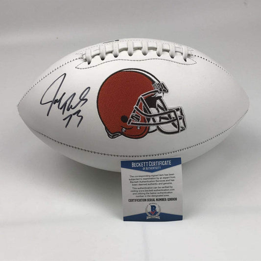 Autographed/Signed Joe Thomas Cleveland Browns Full Size FS White Panel Logo Football JSA COA