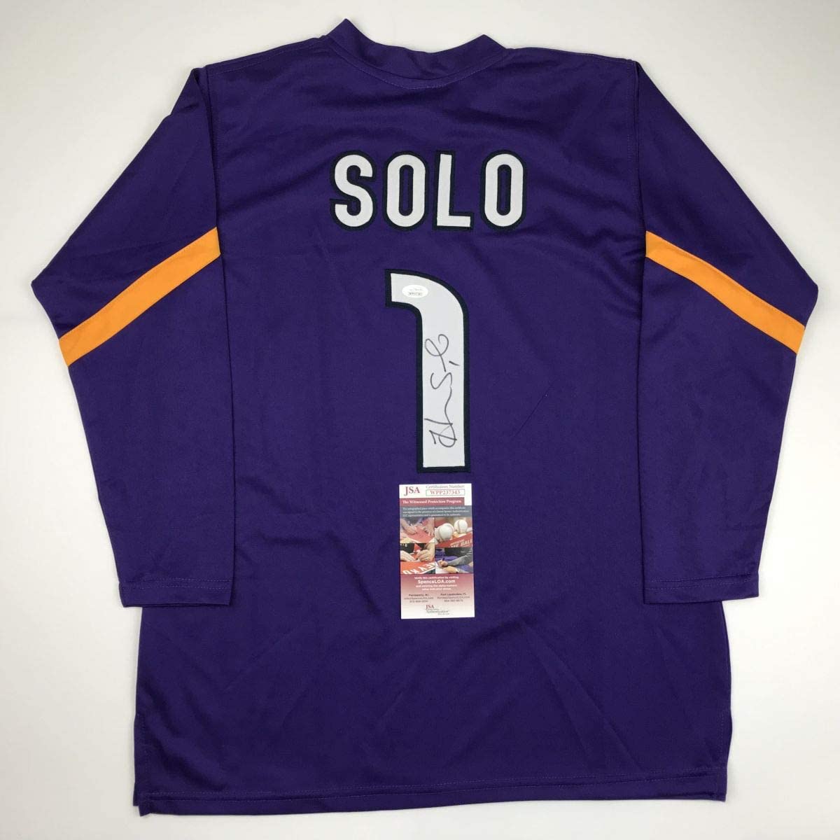 Autographed/Signed Hope Solo Purple Long Sleeve Soccer Team USA World Cup Jersey JSA COA