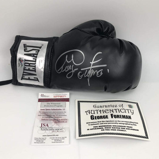 Autographed/Signed George Foreman Black Everlast Boxing Glove JSA COA Auto
