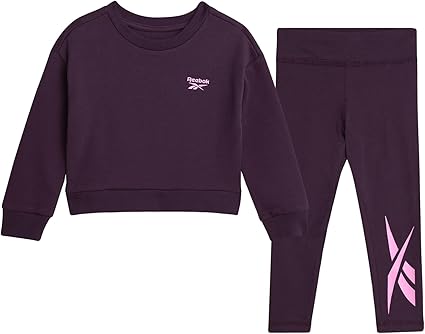 Reebok Girls' Legging Set - 2 Piece Fleece Hoodie Sweatshirt and Leggings Active Pants Set for Toddlers/Girls (Sizes: 2T-6X), Size 5, Plum