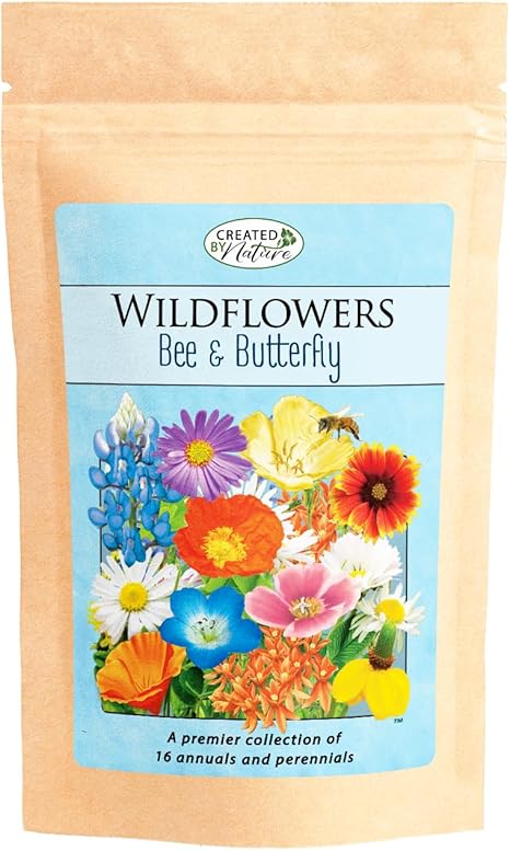 Bee and Butterfly Wildflower Seed Mix, Covers 325 Sq Ft, 16 Flower Varieties, Over 30, 000 Seeds - Created By Nature