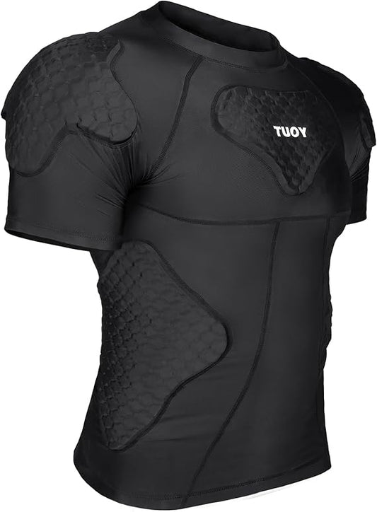 Men's Padded Shirt Football Chest Rib Protector Heart Sternum Guard Compression Shirt with Shoulder Back Rib Pads for Adult Football Basketball Baseball Softball Rugby