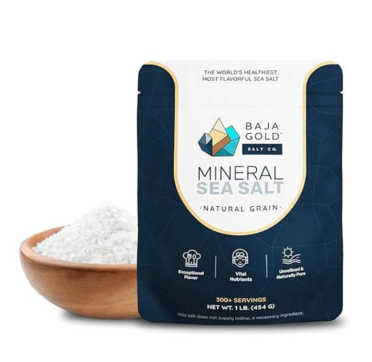 Baja Gold Mineral Sea Salt - Pure & Organic Natural Grain Salt for Cooking & Baking | Low Sodium, Authentic Baja Salt | Ideal for All Culinary Creations | 1 lb. Resealable Bag, 300+ Servings