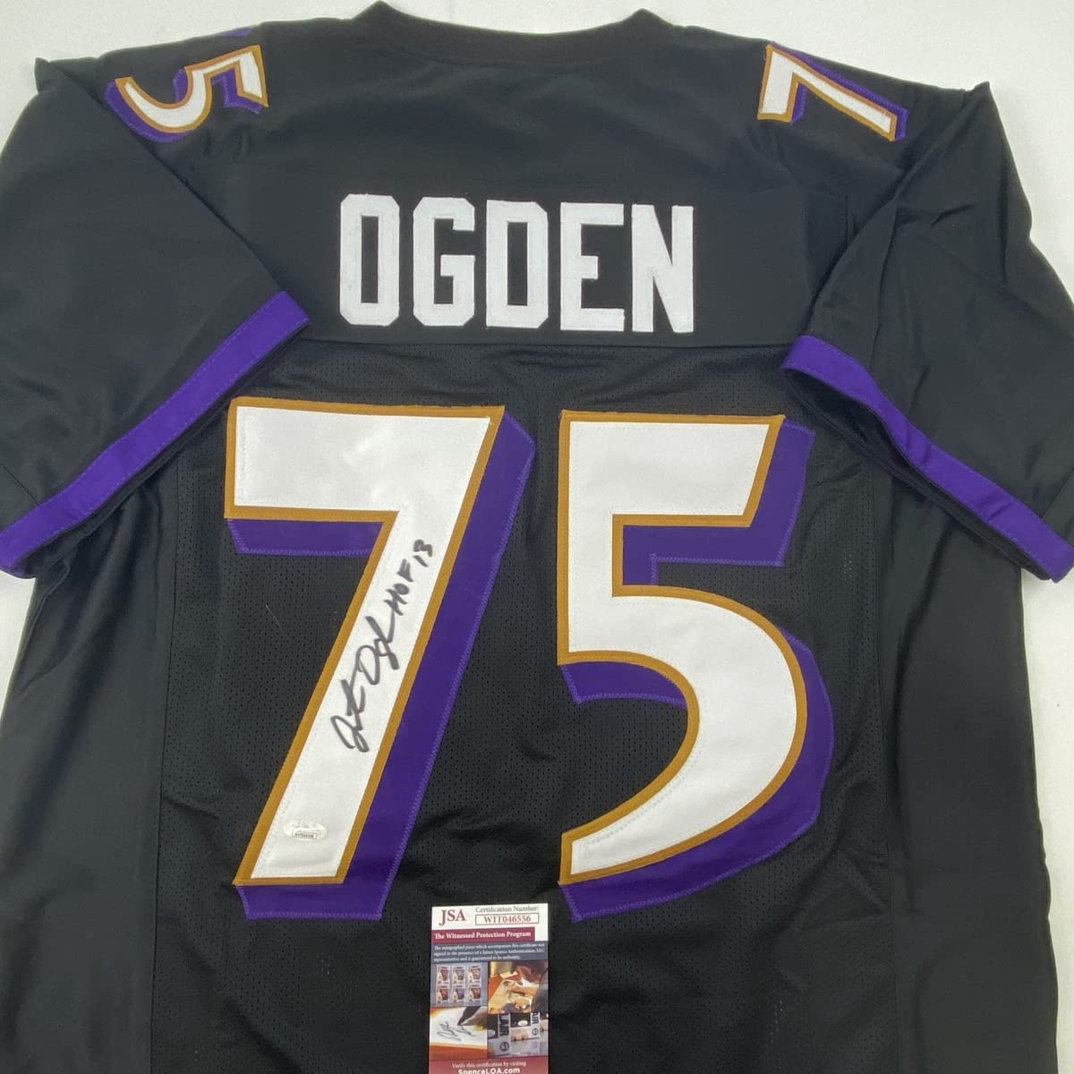 Autographed/Signed Jonathan Ogden HOF 13 Baltimore Black Football Jersey JSA COA