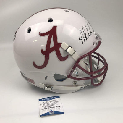 Autographed/Signed Nick Saban Alabama Crimson Tide White Full Size FS F/S Replica College Football Helmet JSA COA