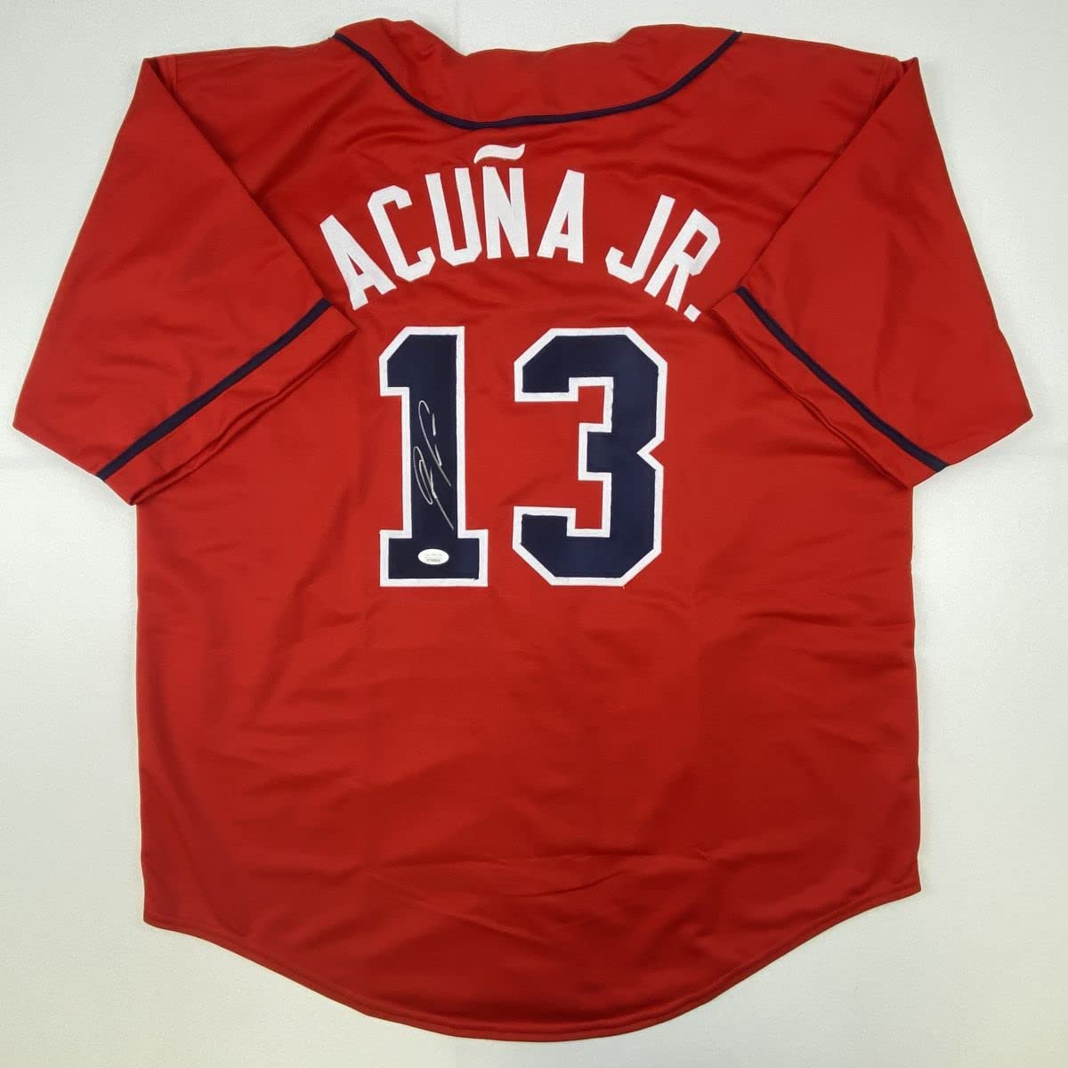 Autographed/Signed Ronald Acuna Jr. Atlanta Red Baseball Jersey JSA COA