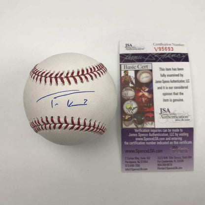 Autographed/Signed Trea Turner Rawlings Official Major League Baseball ROML JSA COA