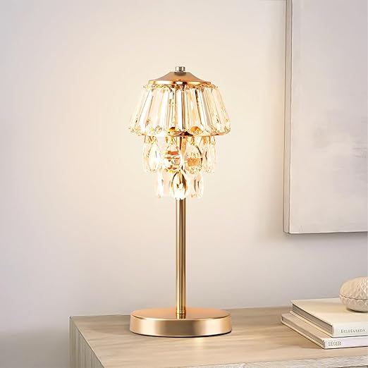 Crystal Table Lamp 3 Colors Changeable Light LED Bedside Lamp Decorative Nightstand Lamp Vintage Light for Bedroom Living Room Reading Room Kids Room Office(Gold)