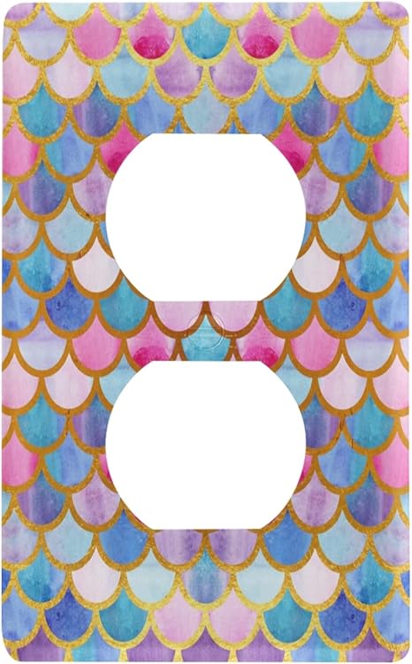 Mermaid Scales Blank Device Wall Plate Watercolor Gold Fish Skin Bright Summer Switch Plates Electrical Outlet Covers Receptacle Plug Cover Home Decor H4.53 xL2.76 inch