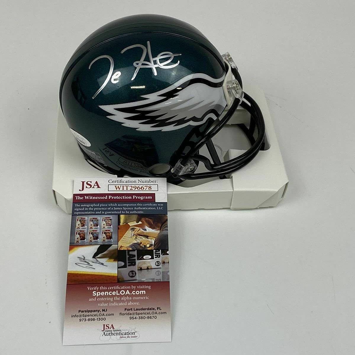 Autographed/Signed Jalen Hurts Philadelphia Eagles Mini Football Helmet JSA COA