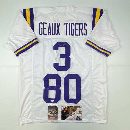 Autographed/Signed Odell Beckham Jr. & Jarvis Landry LSU White College Football Jersey JSA COA