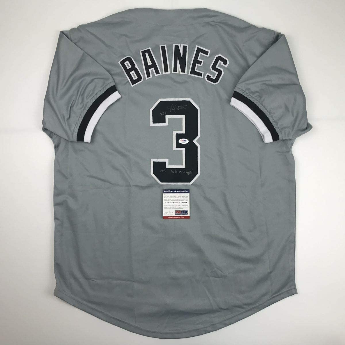 Autographed/Signed Harold Baines 05 WS Champs Chicago Grey Baseball Jersey PSA/DNA COA