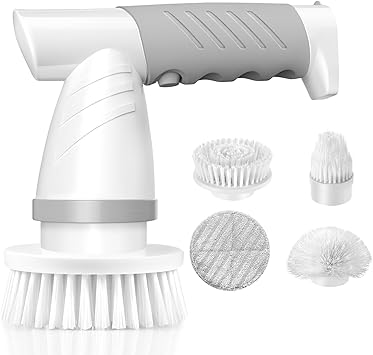 Electric Spin Scrubber, Bathroom Scrubber Rechargeable Shower Scrubber for Cleaning Tub/Tile/Floor/Sink/Window_ÙåPower Scrubber Cordless with 4 Replaceable Cleaning Brush Heads