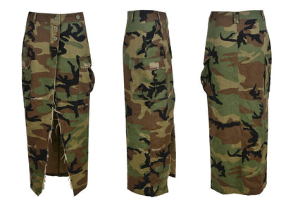 Women's Camo Cargo Skirt Y2K Trendy High Split Camouflage Casual Maxi Long Skirts with Pockets