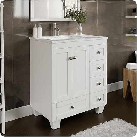 Eviva Happy Bathroom Vanity - 30Š—� White Bathroom Vanities With Carrara Quartz Countertop - Bathroom Vanities And Undermount Porcelain Sink - Bathroom Vanity With Sink 30"W X 18"D - Bathroom Vanities