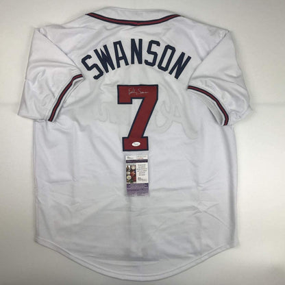 Autographed/Signed Dansby Swanson Atlanta White Baseball Jersey JSA COA