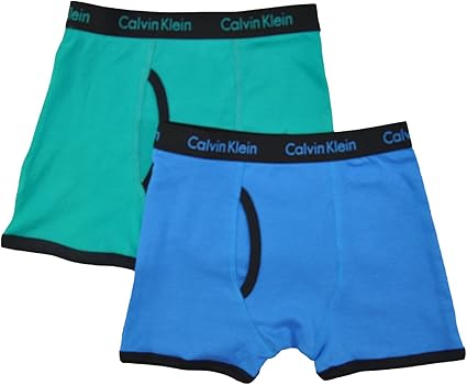Calvin Klein Little/Big Boys' Assorted Boxer Briefs (Pack of 2), Blue/Teal, 6/7