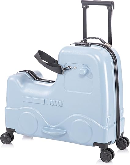 22 inch Kids Ride On Luggage with Safety Belt, Travel Luggage for Child with Combination Lock, Tollder Luggage with Spinner wheels and Cover (Blue)