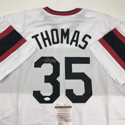 Autographed/Signed Frank Thomas Chicago Retro White Baseball Jersey JSA COA