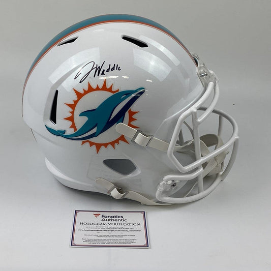 Autographed/Signed Jaylen Waddle Miami Dolphins Full Size FS F/S Replica Football Helmet Fanatics COA