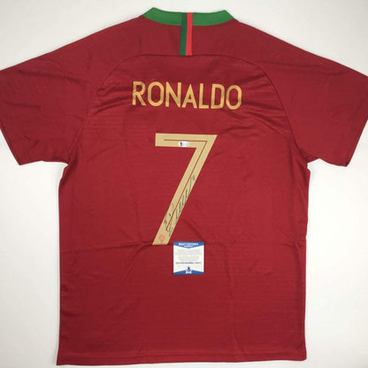 Autographed/Signed Cristiano Ronaldo Portugal Red World Cup Soccer Futbol Jersey Beckett BAS COA
