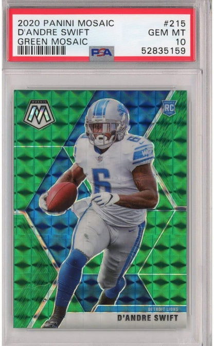 Graded 2020 Panini Mosaic D'Andre Swift #215 Green Rookie RC Football Card PSA 10 Gem Mint