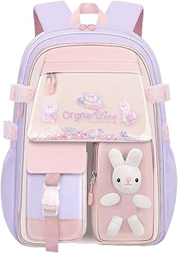Kids Backpacks for Girls Cute Bunny Girls Backpack Elementary School Kids School Bags Kindergarten Preschool Bookbags Purple L