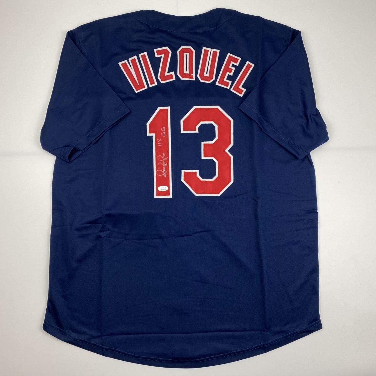 Autographed/Signed Omar Vizquel 11x GG Cleveland Blue Baseball Jersey JSA COA