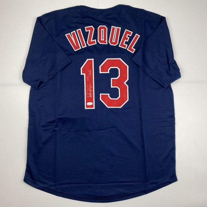 Autographed/Signed Omar Vizquel 11x GG Cleveland Blue Baseball Jersey JSA COA