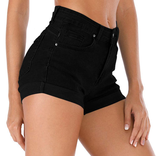 Cuihur Women's Summer High Waisted Denim Shorts Folded Hem Casual Short Jeans Black 12