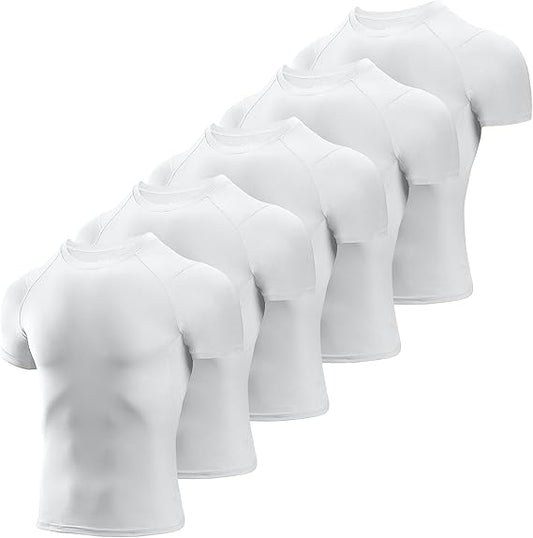 Niksa Men's Compression Shirts 3/5 Pack, Short Sleeve Athletic Compression Tops Cool Dry Workout T Shirt