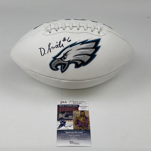 Autographed/Signed DeVonta Smith Philadelphia Eagles Full Size F/S White Panel Logo Football JSA COA