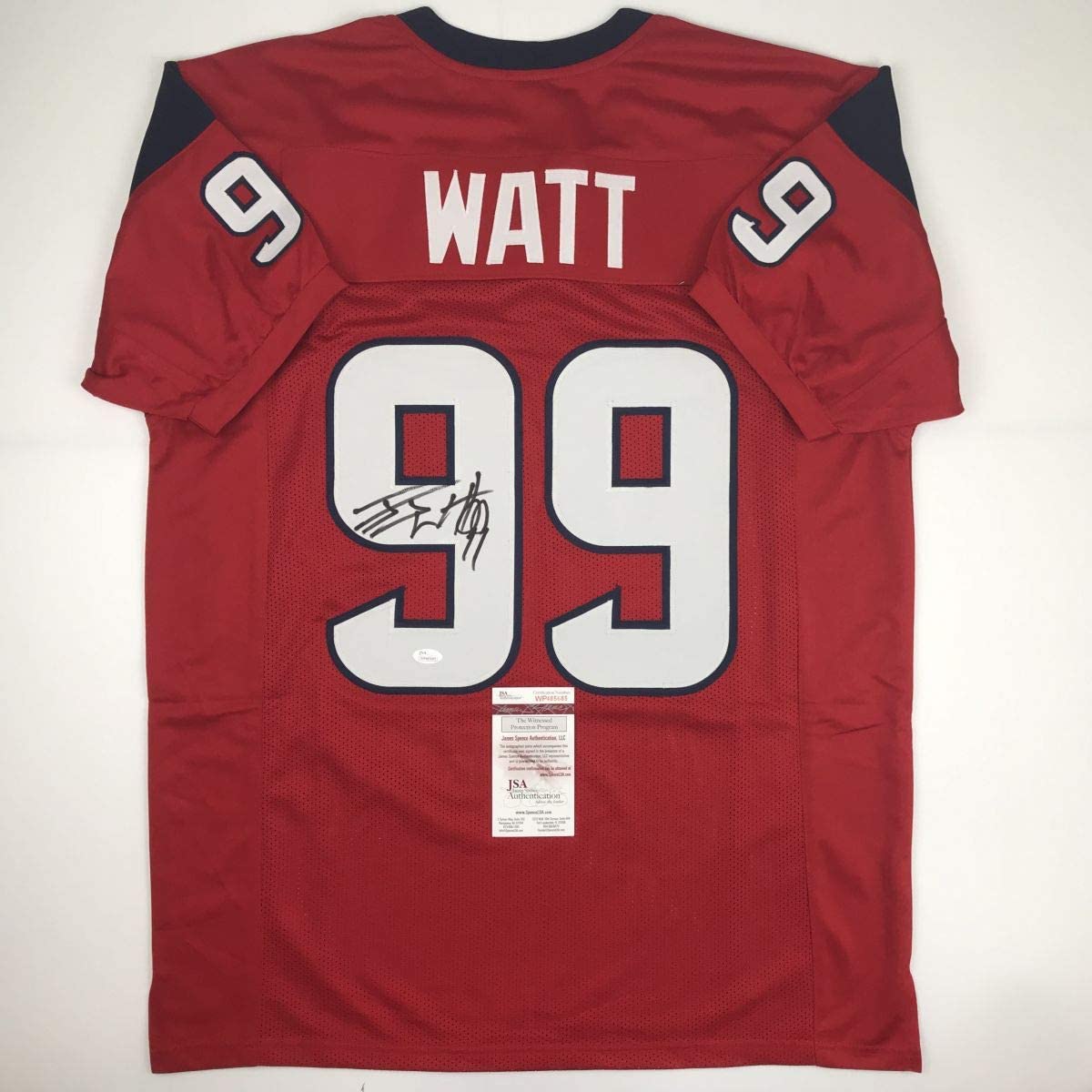 Autographed/Signed J.J. JJ Watt Houston Red Football Jersey JSA COA