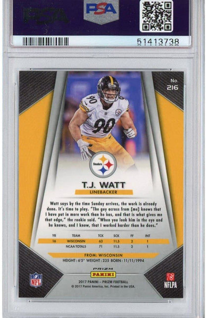Graded 2017 Panini Prizm T.J. Watt #216 Prizm Rookie RC Football Card PSA 10 Gem Mint